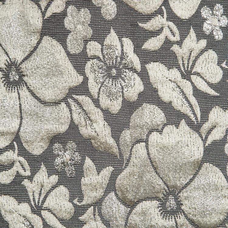 Pre Owned Miu Miu Grey Floral Lurex Jacquard Knee Length Skirt M