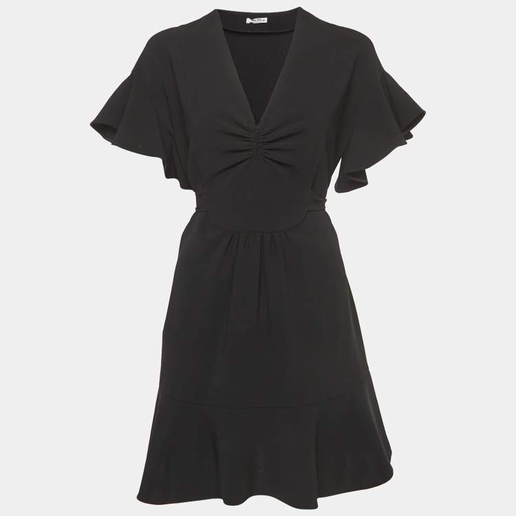 Pre Owned Miu Miu Black Crepe Tie-Up Detail Faille Cady Mini Dress M