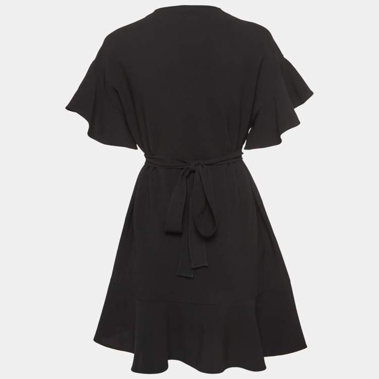 Pre Owned Miu Miu Black Crepe Tie-Up Detail Faille Cady Mini Dress M