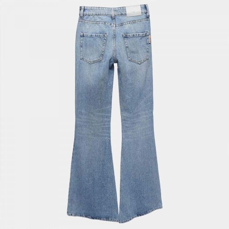 Pre Owned Miu Miu Blue Washed Denim Flared Jeans S Waist 24"