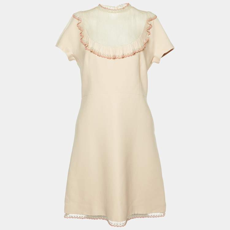 Pre Owned Miu Miu Beige Crepe Embellished Mini Dress M