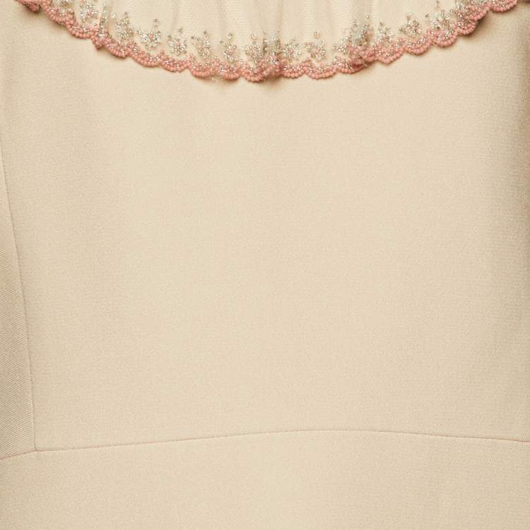 Pre Owned Miu Miu Beige Crepe Embellished Mini Dress M