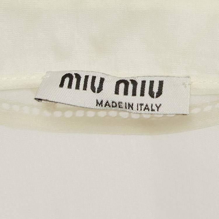 Pre Owned Miu Miu Off White Silk Buttoned Front Ruffled Top M