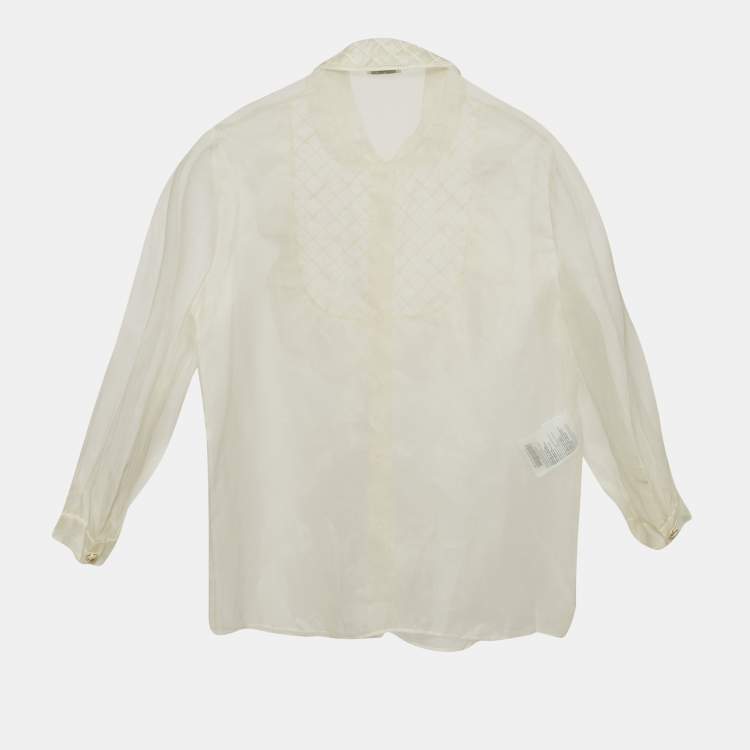 Pre Owned Miu Miu Off White Silk Buttoned Front Ruffled Top M