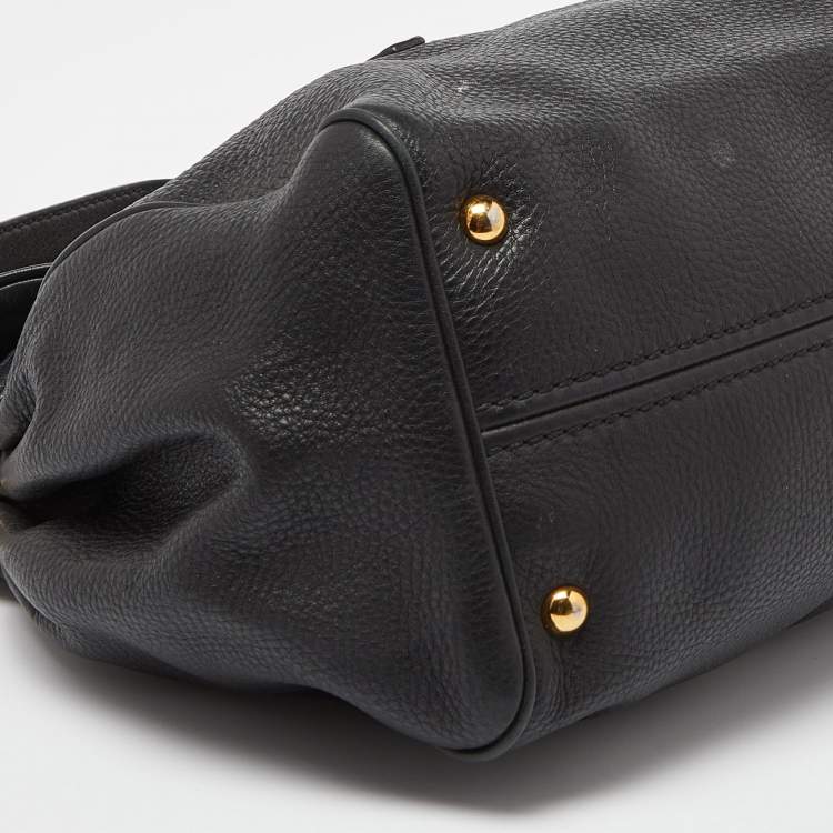 Pre Owned Miu Miu Black Vitello Leather Flap Satchel