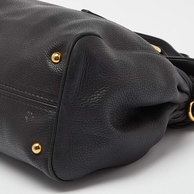 Pre Owned Miu Miu Black Vitello Leather Flap Satchel