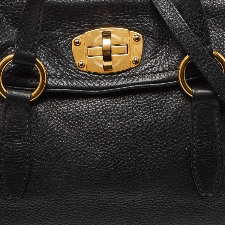 Pre Owned Miu Miu Black Vitello Leather Flap Satchel