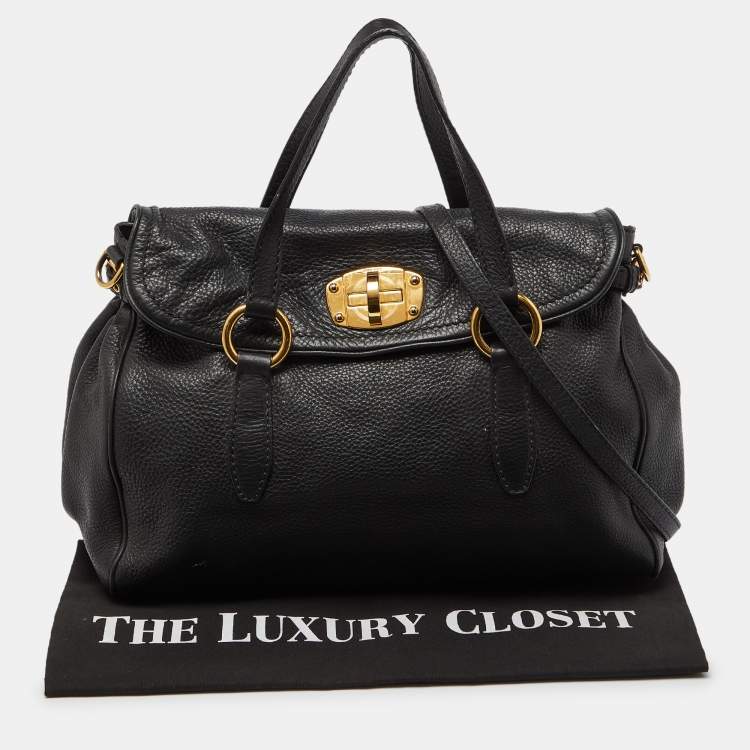 Pre Owned Miu Miu Black Vitello Leather Flap Satchel