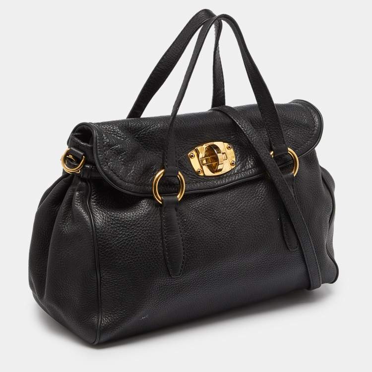 Pre Owned Miu Miu Black Vitello Leather Flap Satchel