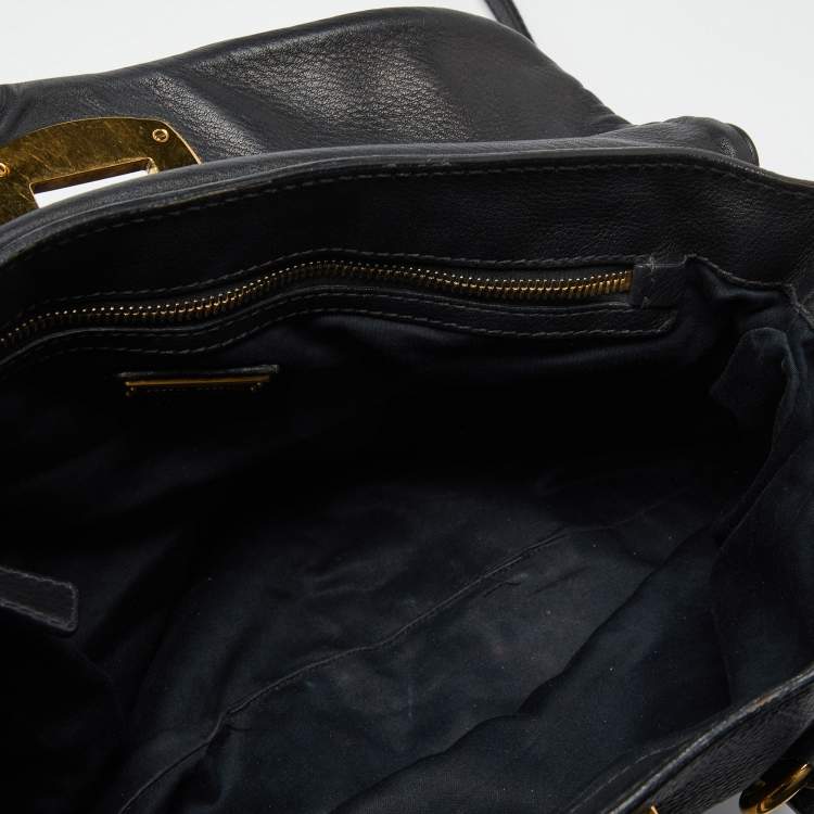 Pre Owned Miu Miu Black Vitello Leather Flap Satchel