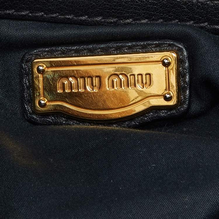 Pre Owned Miu Miu Black Vitello Leather Flap Satchel