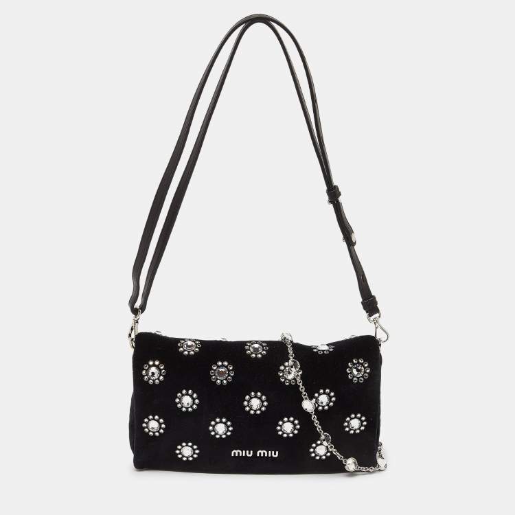 Pre Owned Miu Miu Black Velvet Embellished Starlight Shoulder Bag