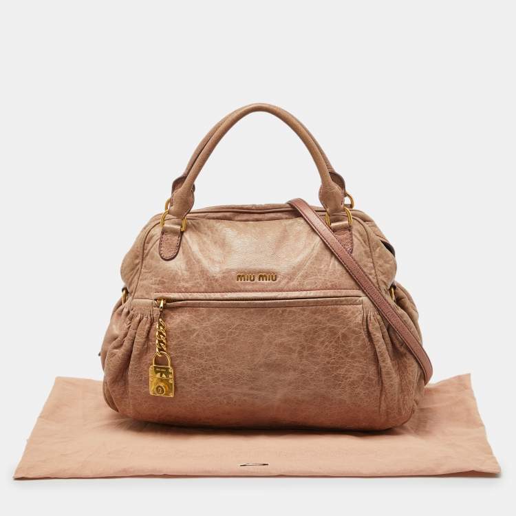 Pre Owned Miu Miu Dusty Pink Leather Lily Distressed Satchel