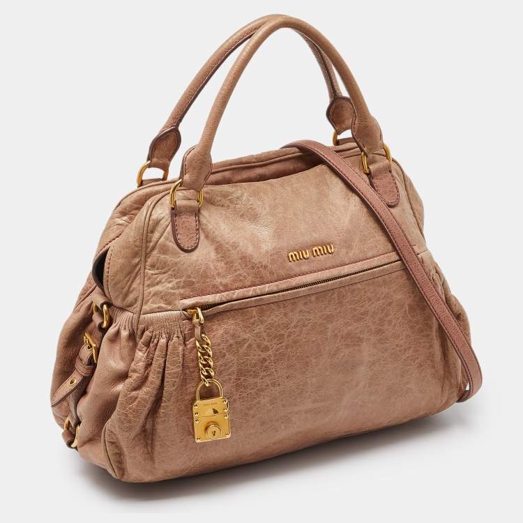 Pre Owned Miu Miu Dusty Pink Leather Lily Distressed Satchel