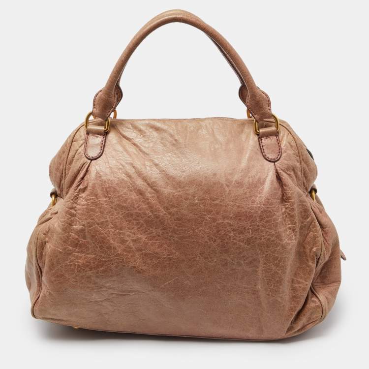 Pre Owned Miu Miu Dusty Pink Leather Lily Distressed Satchel