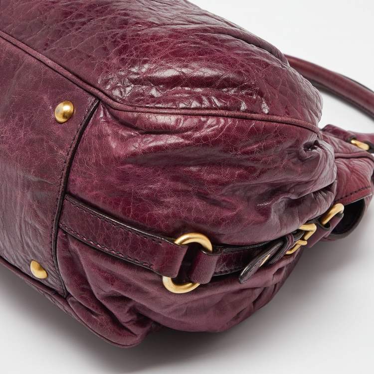 Pre Owned Miu Miu Purple Leather Lily Distressed Satchel