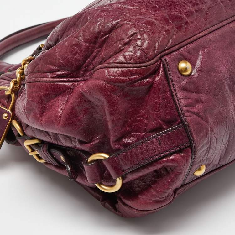 Pre Owned Miu Miu Purple Leather Lily Distressed Satchel