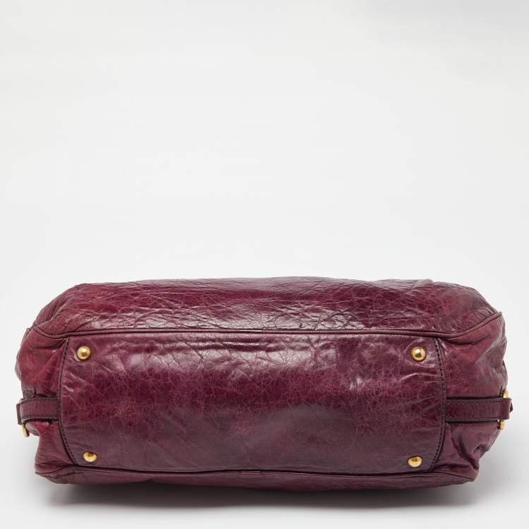 Pre Owned Miu Miu Purple Leather Lily Distressed Satchel