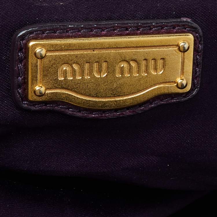 Pre Owned Miu Miu Purple Leather Lily Distressed Satchel