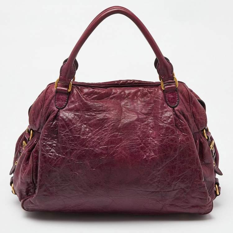 Pre Owned Miu Miu Purple Leather Lily Distressed Satchel