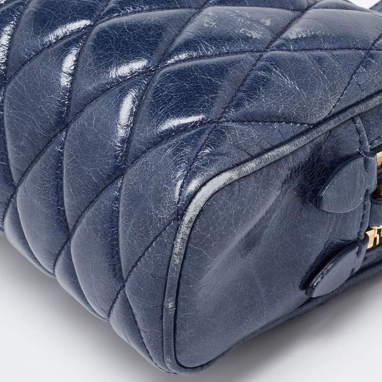 Pre Owned Miu Miu Blue Matelassé Leather Camera Crossbody Bag
