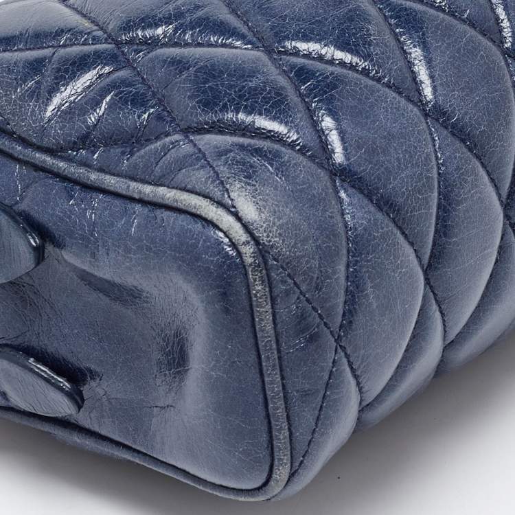 Pre Owned Miu Miu Blue Matelassé Leather Camera Crossbody Bag