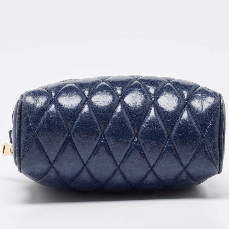 Pre Owned Miu Miu Blue Matelassé Leather Camera Crossbody Bag