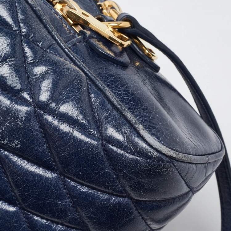 Pre Owned Miu Miu Blue Matelassé Leather Camera Crossbody Bag