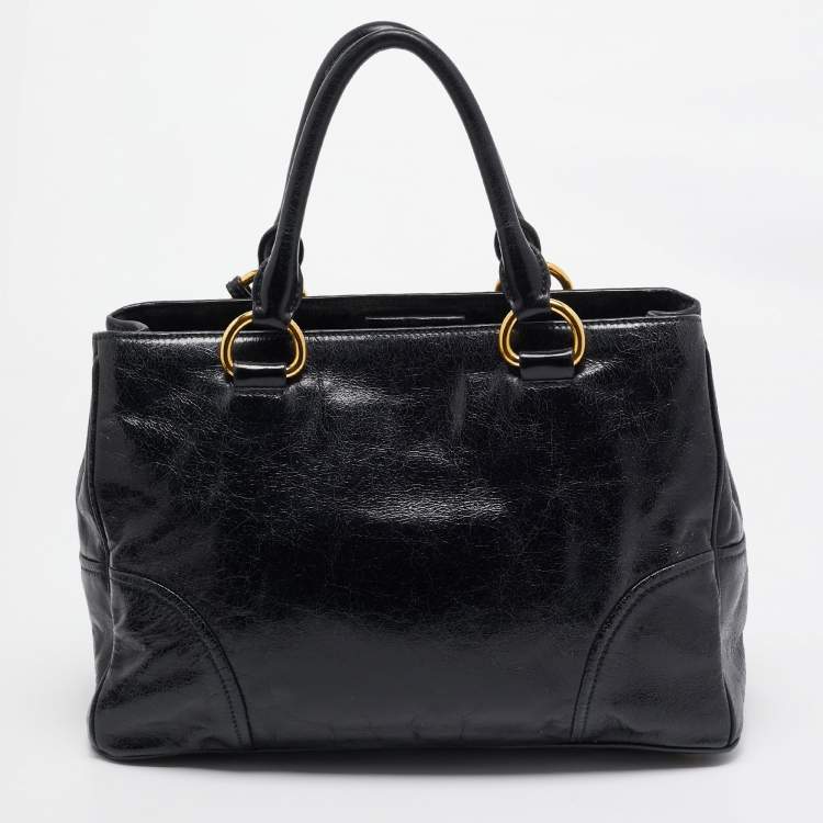 Pre Owned Miu Miu Black Vitello Leather Middle Zip Tote