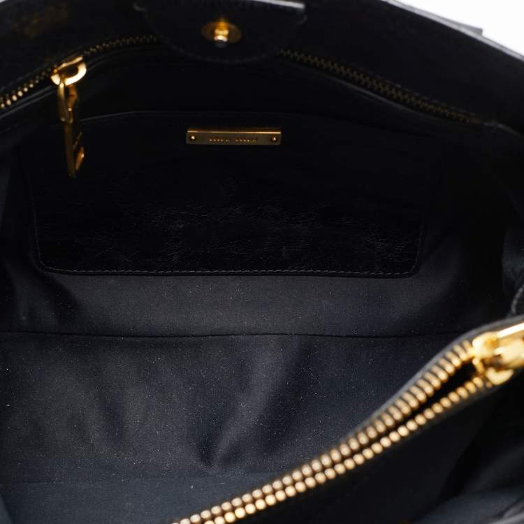 Pre Owned Miu Miu Black Vitello Leather Middle Zip Tote