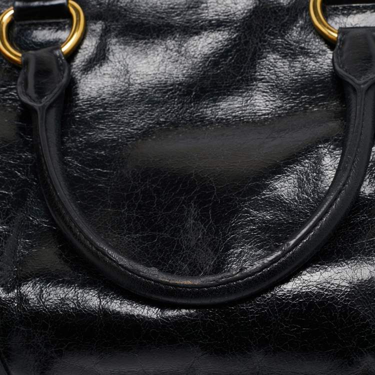 Pre Owned Miu Miu Black Vitello Leather Middle Zip Tote