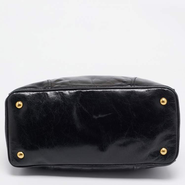 Pre Owned Miu Miu Black Vitello Leather Middle Zip Tote