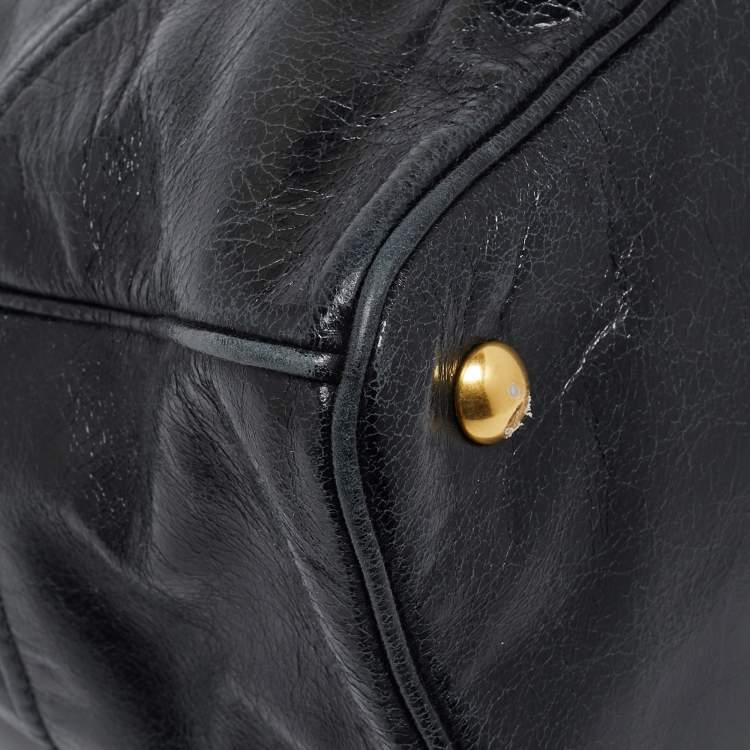 Pre Owned Miu Miu Black Vitello Leather Middle Zip Tote