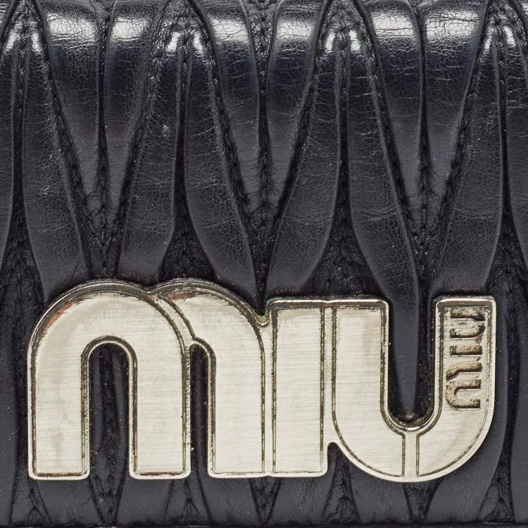 Pre Owned Miu Miu Black Matelasse Leather Business Card Holder