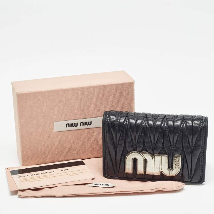 Pre Owned Miu Miu Black Matelasse Leather Business Card Holder