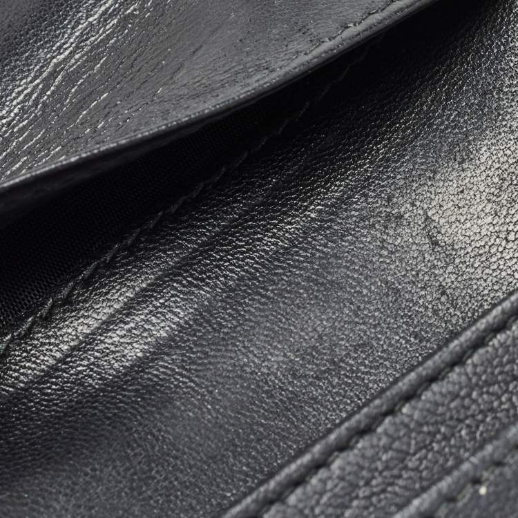 Pre Owned Miu Miu Black Matelasse Leather Business Card Holder