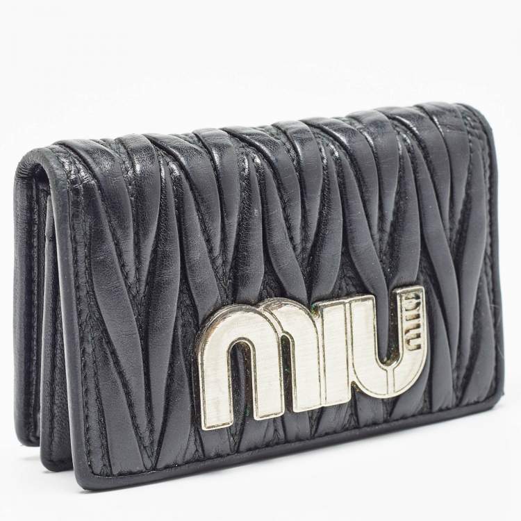 Pre Owned Miu Miu Black Matelasse Leather Business Card Holder