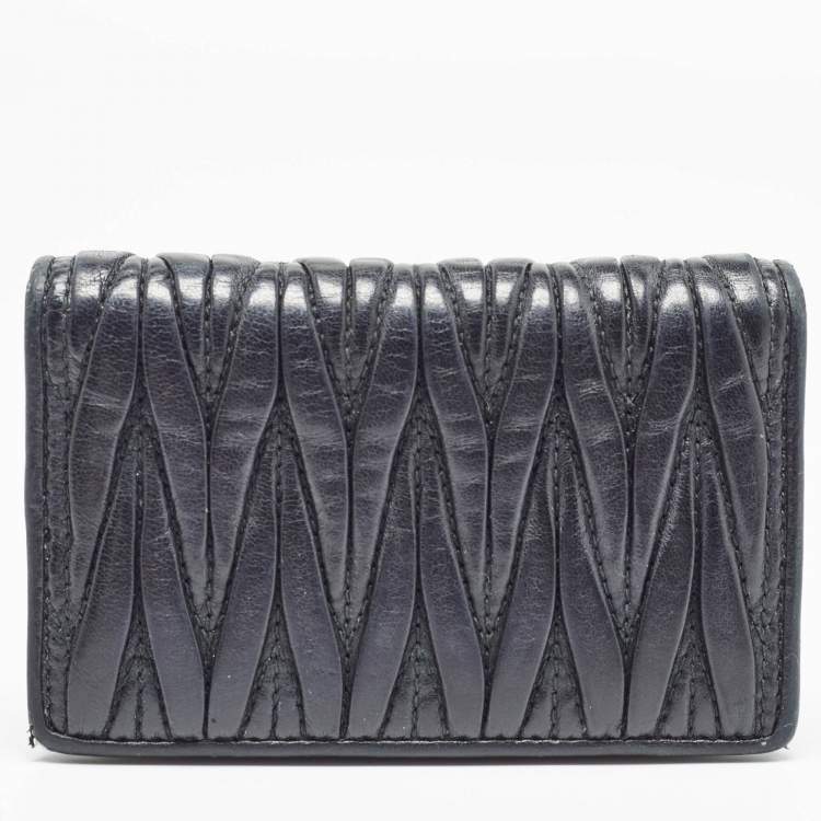 Pre Owned Miu Miu Black Matelasse Leather Business Card Holder