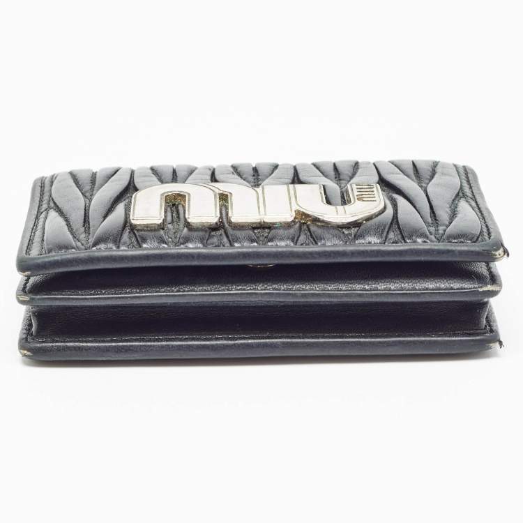 Pre Owned Miu Miu Black Matelasse Leather Business Card Holder