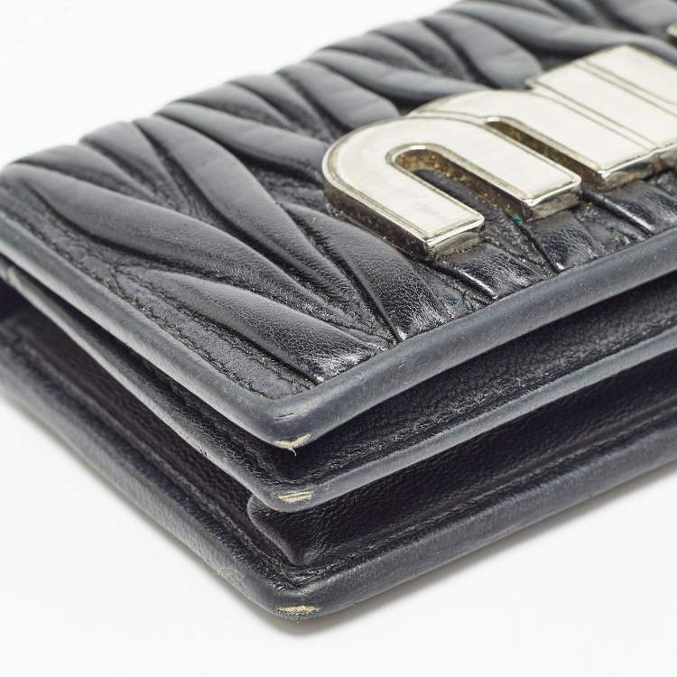 Pre Owned Miu Miu Black Matelasse Leather Business Card Holder