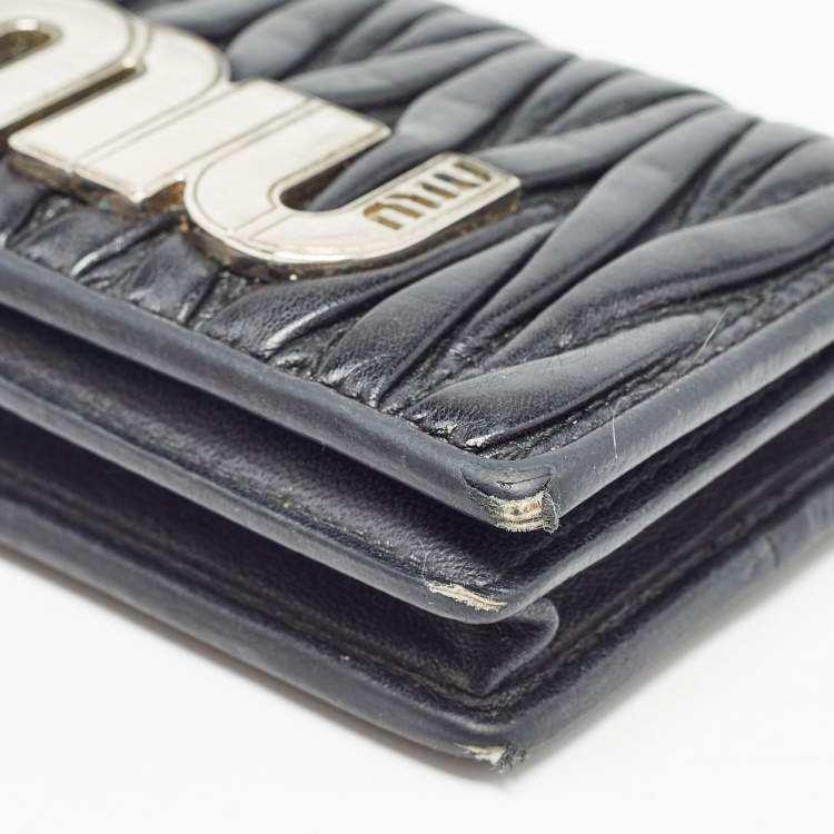 Pre Owned Miu Miu Black Matelasse Leather Business Card Holder
