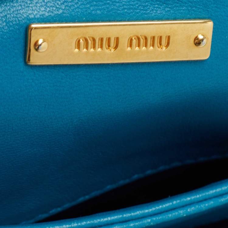 Pre Owned Miu Miu Blue Matelassé Leather Fold Over Zip Shoulder Bag