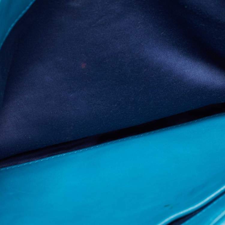 Pre Owned Miu Miu Blue Matelassé Leather Fold Over Zip Shoulder Bag