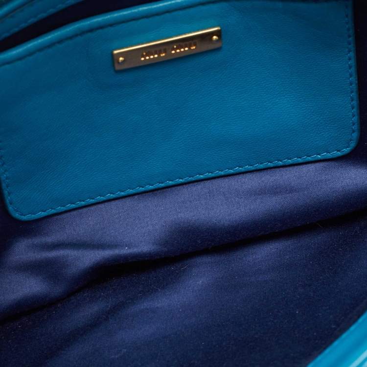 Pre Owned Miu Miu Blue Matelassé Leather Fold Over Zip Shoulder Bag