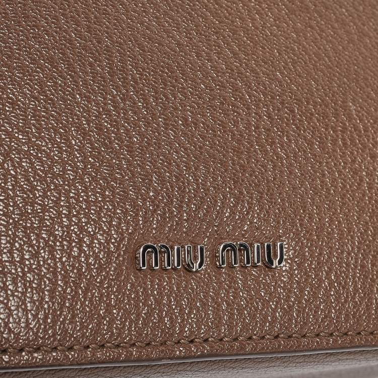 Pre Owned Miu Miu Beige Madras Leather Pushlock Flap Shoulder Bag