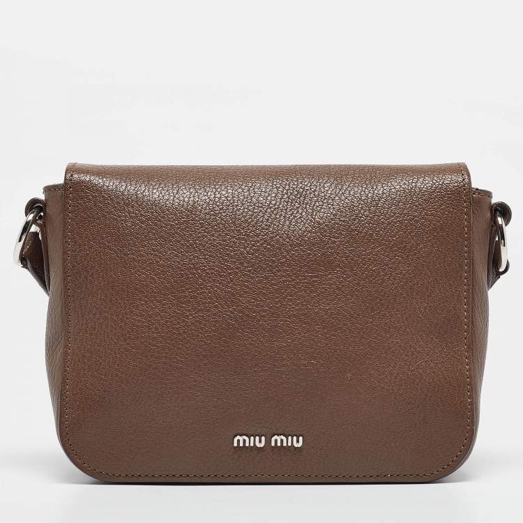 Pre Owned Miu Miu Beige Madras Leather Pushlock Flap Shoulder Bag
