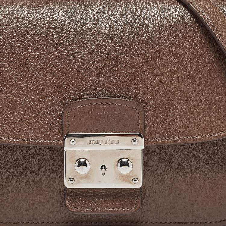 Pre Owned Miu Miu Beige Madras Leather Pushlock Flap Shoulder Bag