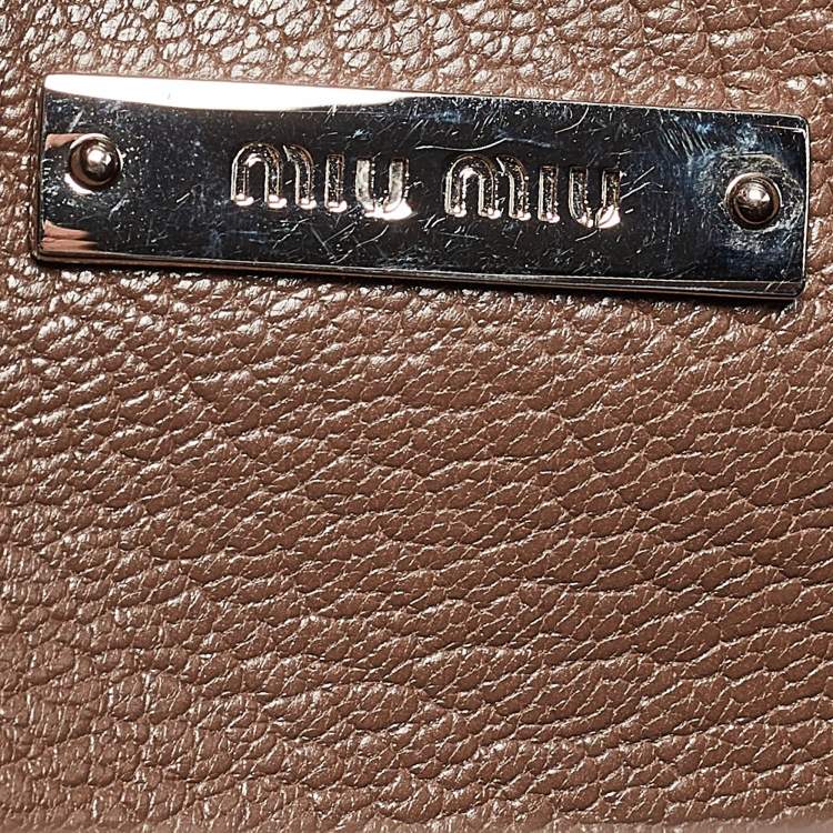 Pre Owned Miu Miu Beige Madras Leather Pushlock Flap Shoulder Bag