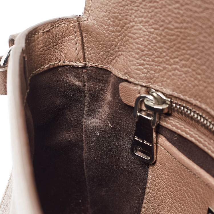 Pre Owned Miu Miu Beige Madras Leather Pushlock Flap Shoulder Bag