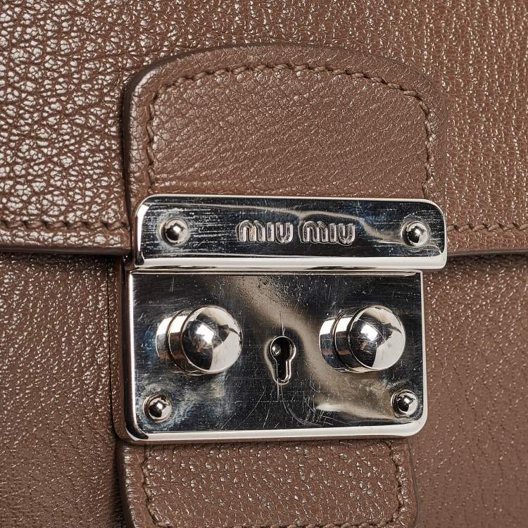 Pre Owned Miu Miu Beige Madras Leather Pushlock Flap Shoulder Bag